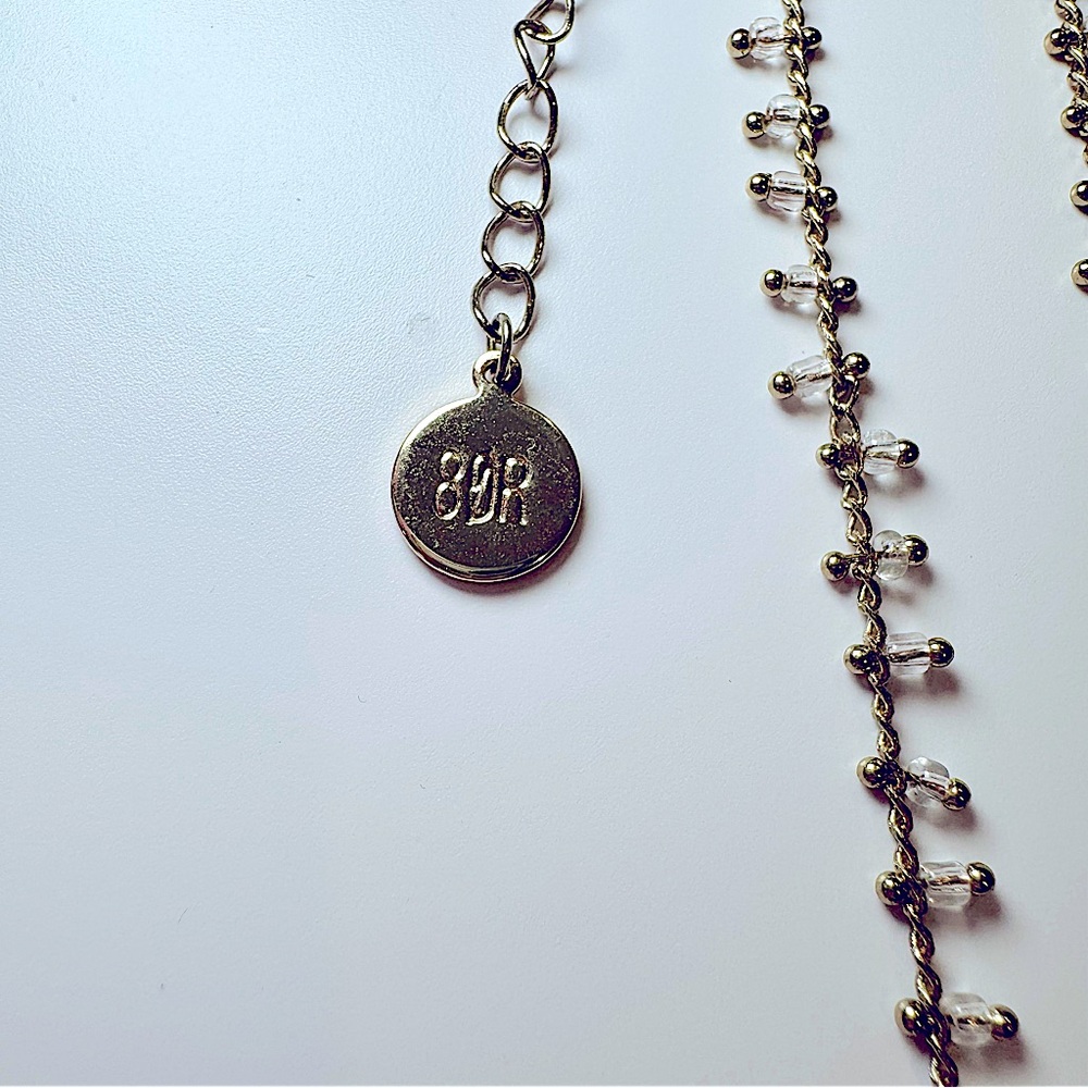 Set Of 2 New Multi Chain Necklaces; Gold W Clear Beads & Gold W Sapphire Gems - Picture 3 of 11